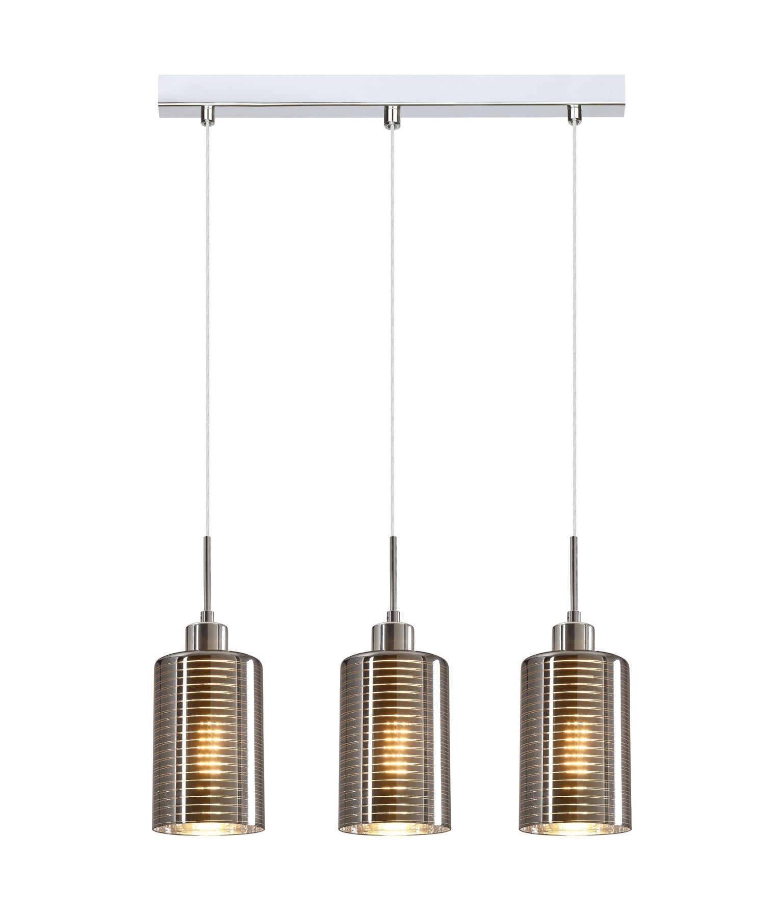 ESPEJO1: Interior Iron & Chrome Oblong Glass with Line Effect Pendant Lights
