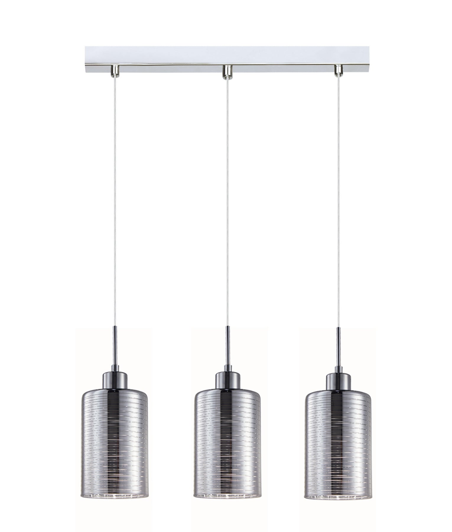 ESPEJO1: Interior Iron & Chrome Oblong Glass with Line Effect Pendant Lights