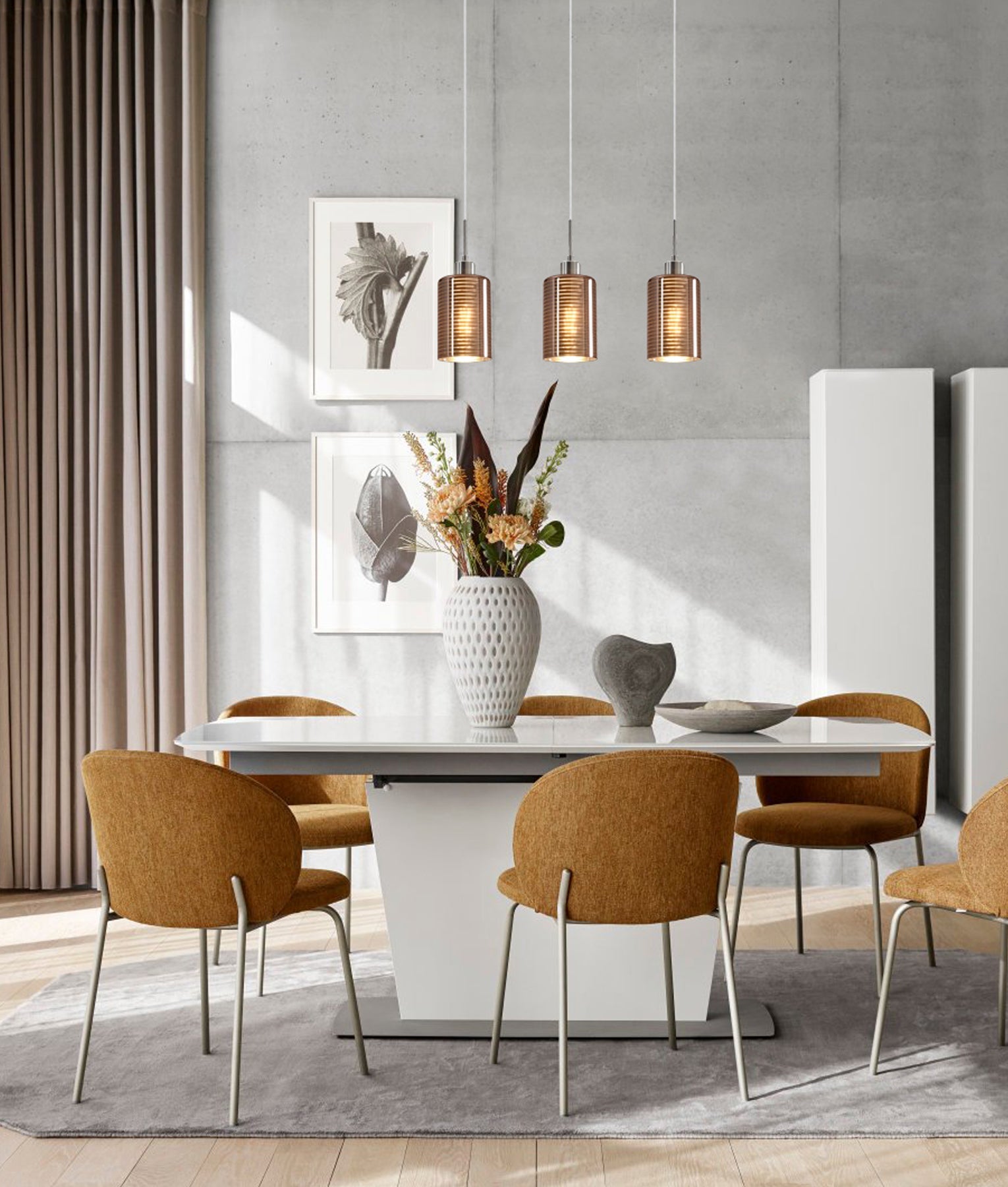 ESPEJO2: Interior Iron & Rose Gold Oblong Glass with Line Effect Pendant Lights