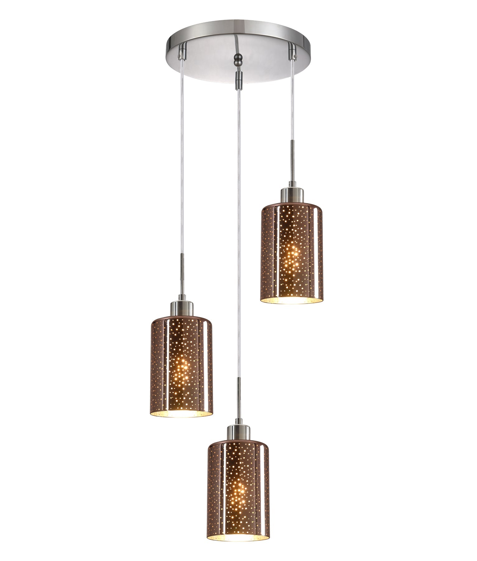 ESPEJO4: Interior Iron & Rose Gold Oblong Glass with Dotted Effect Pendant Lights