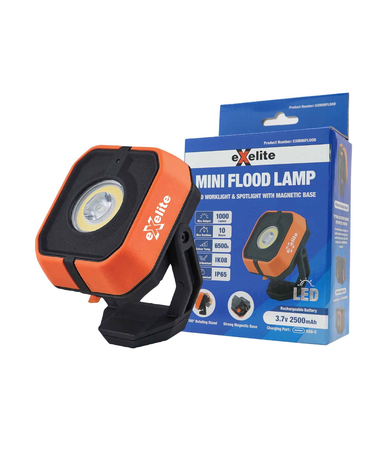 Mini Flood Lamp: LED Worklight & Spotlight with Magnetic Base IP65 IK08