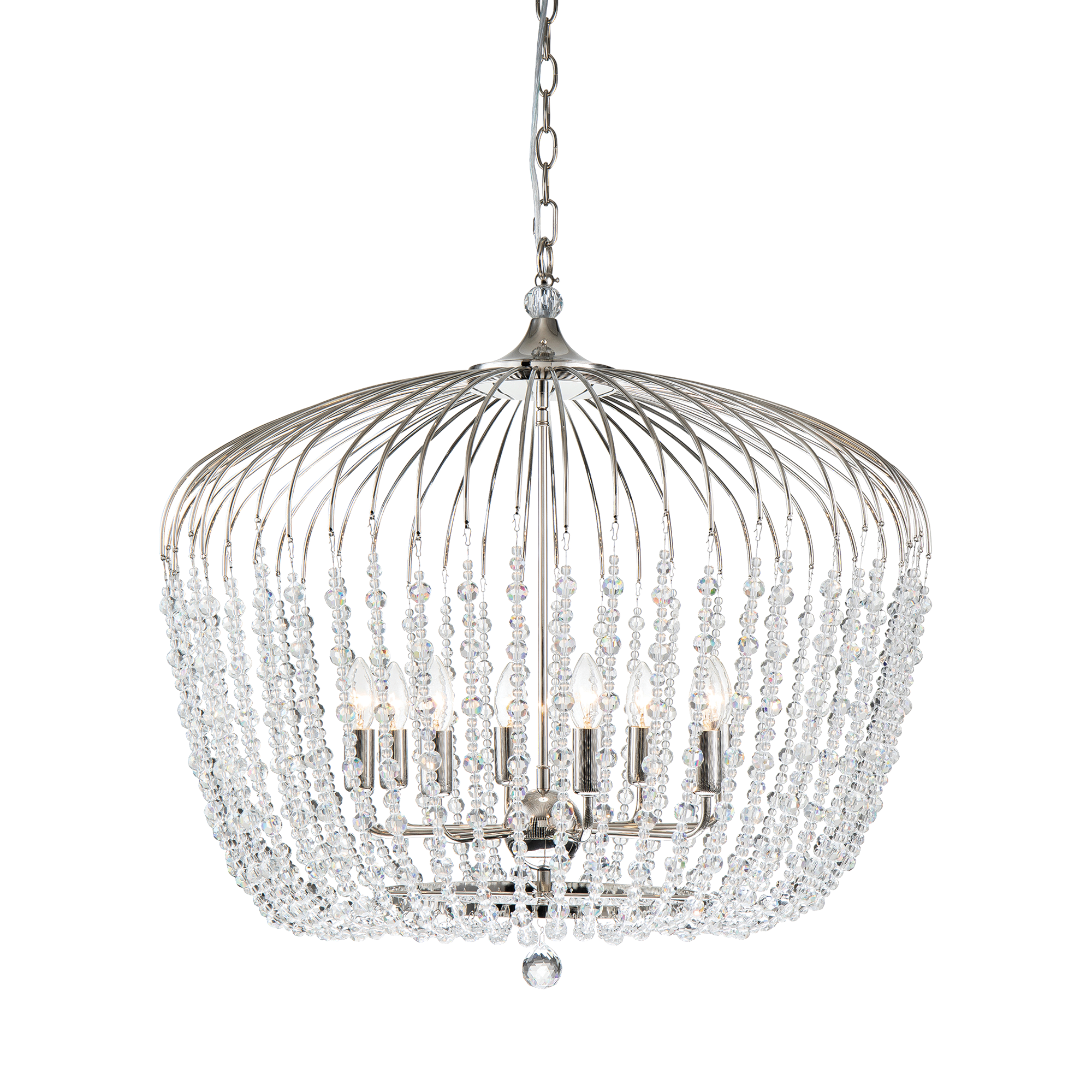 Evelyn 8 Light 75cm E14 Crystal Basket Chandelier Nickel