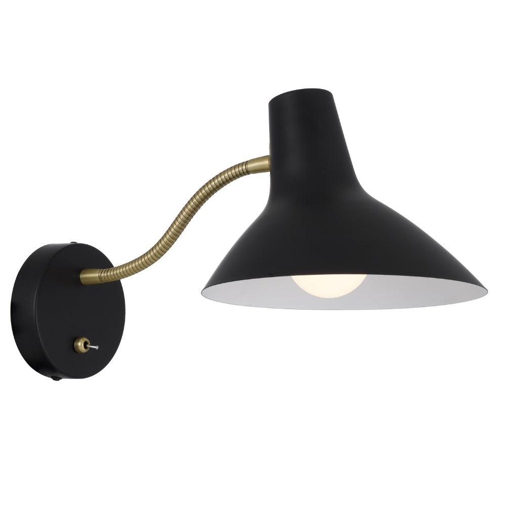 Farbon Short White or Black with Brass Matt Flexi Wall Light with Switch