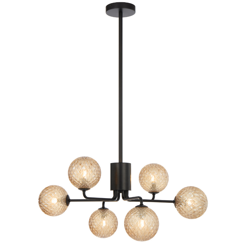 Felton Matt Black 6 Light Pendant - Choice of 6 Glasses
