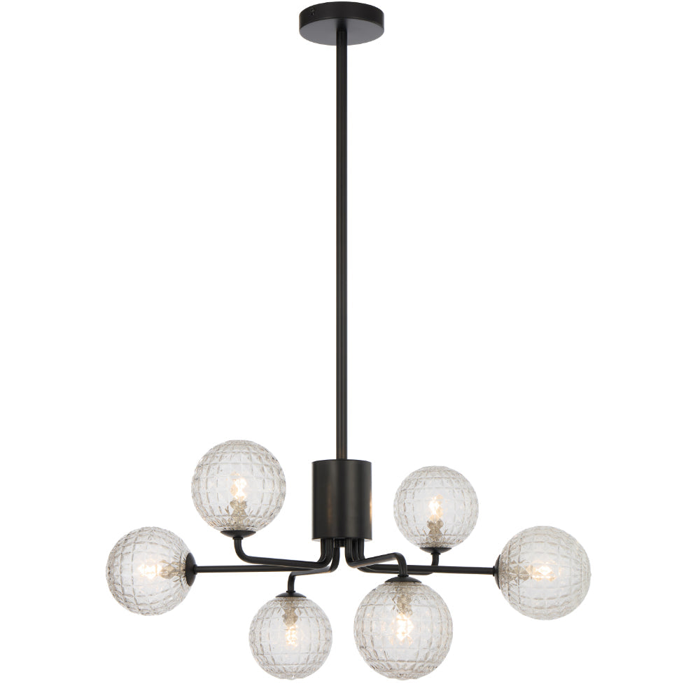Felton Matt Black 6 Light Pendant - Choice of 6 Glasses