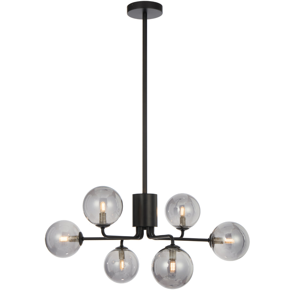 Felton Matt Black 6 Light Pendant - Choice of 6 Glasses
