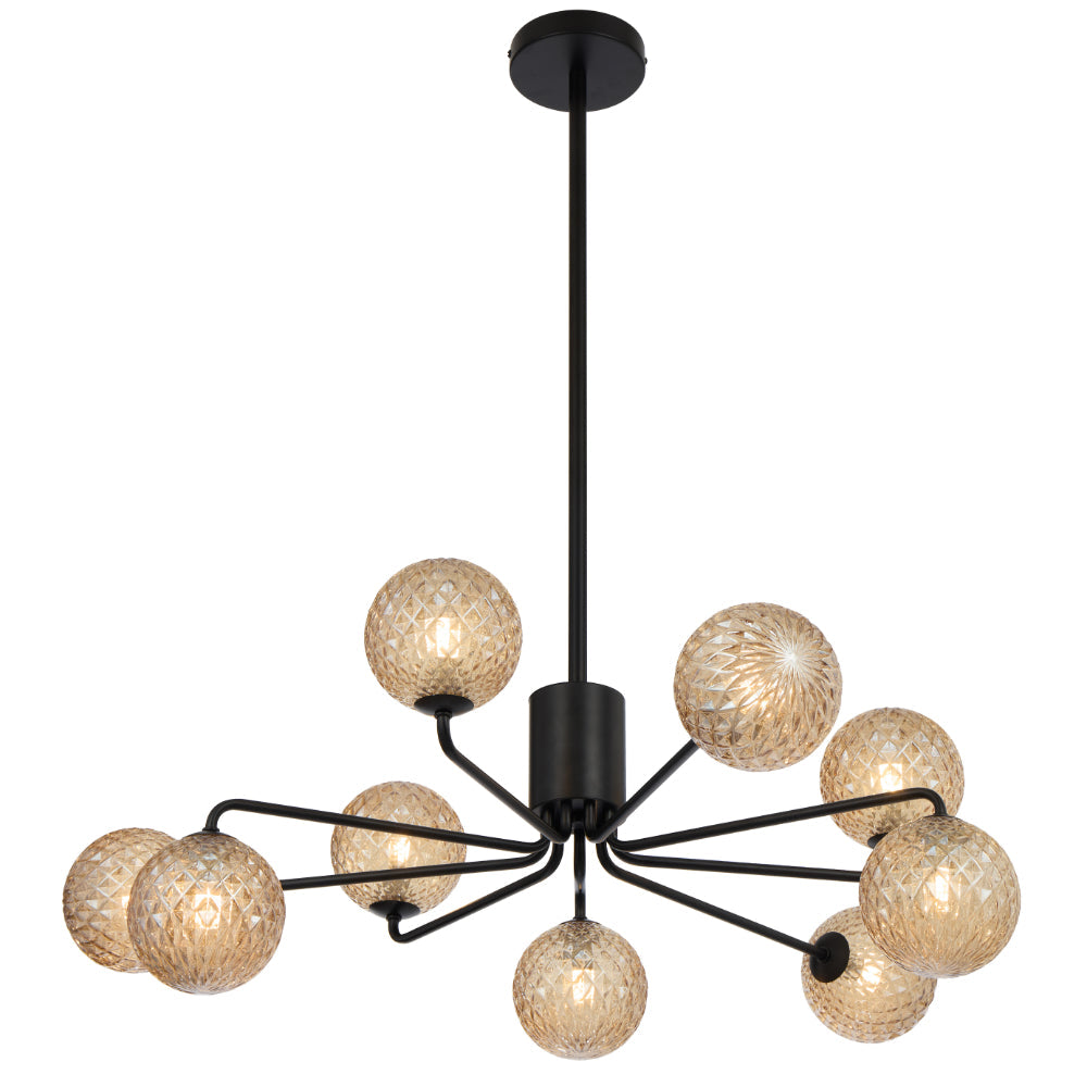 Felton Matt Black 9 Light Pendant - Choice of 6 Glasses