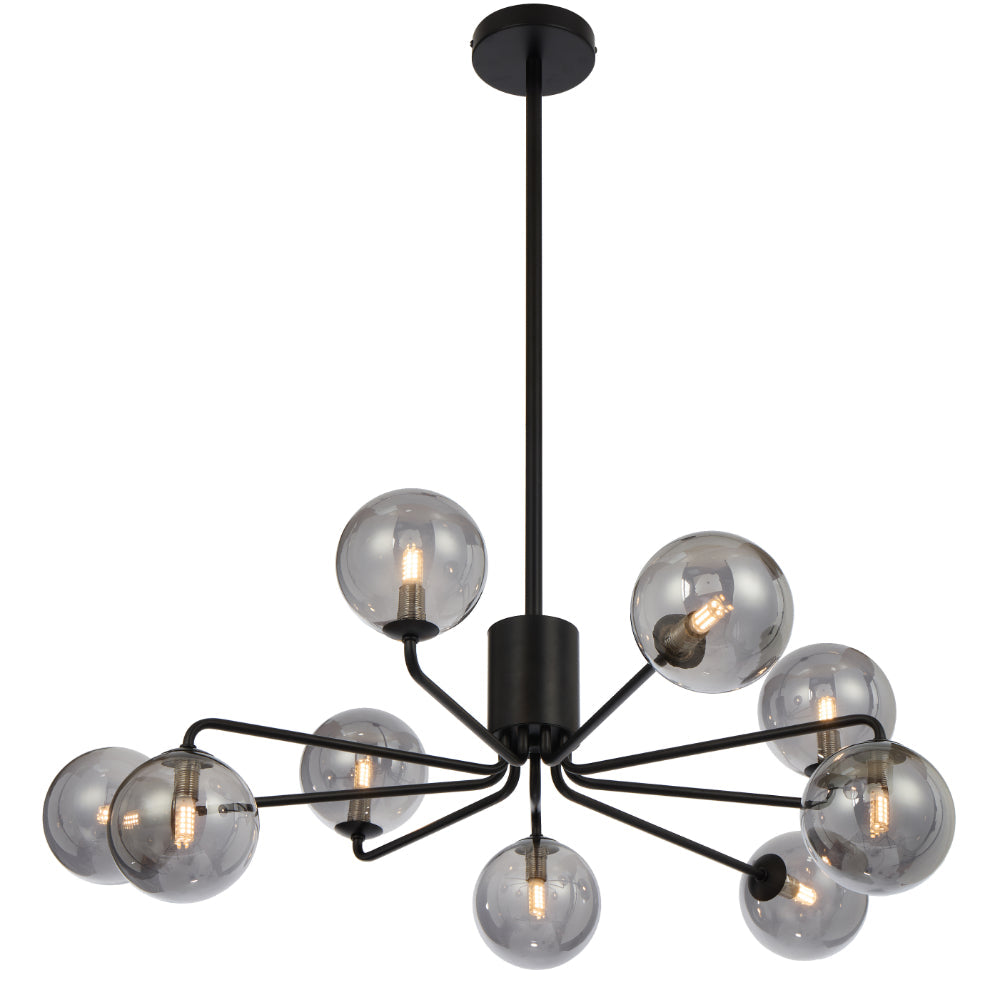Felton Matt Black 9 Light Pendant - Choice of 6 Glasses
