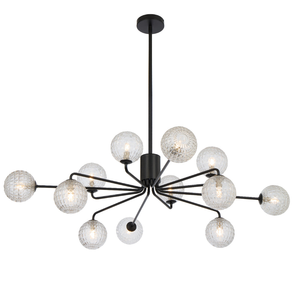Felton Matt Black 12 Light Pendant - Choice of 6 Glasses