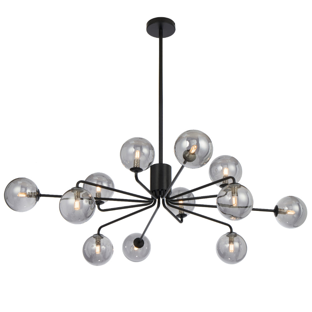 Felton Matt Black 12 Light Pendant - Choice of 6 Glasses