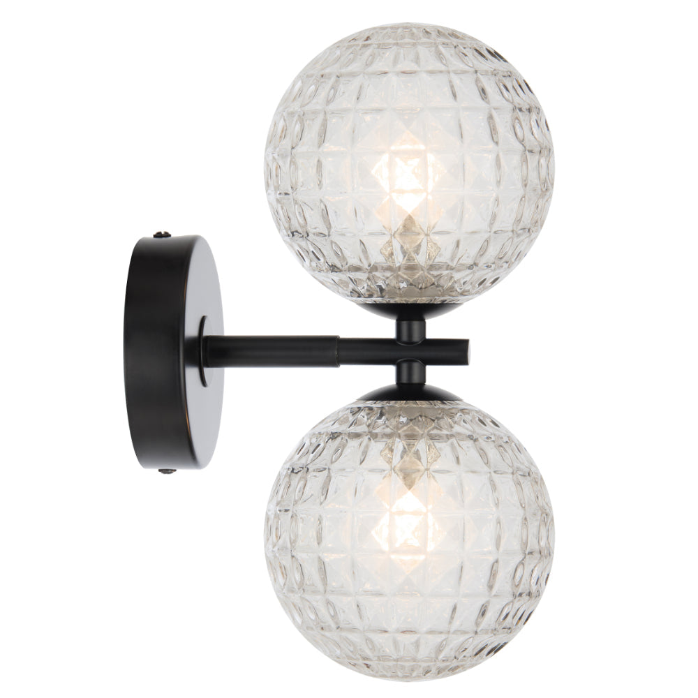 Felton Matt Black 2 Light Wall Light - Choice of 6 Glasses