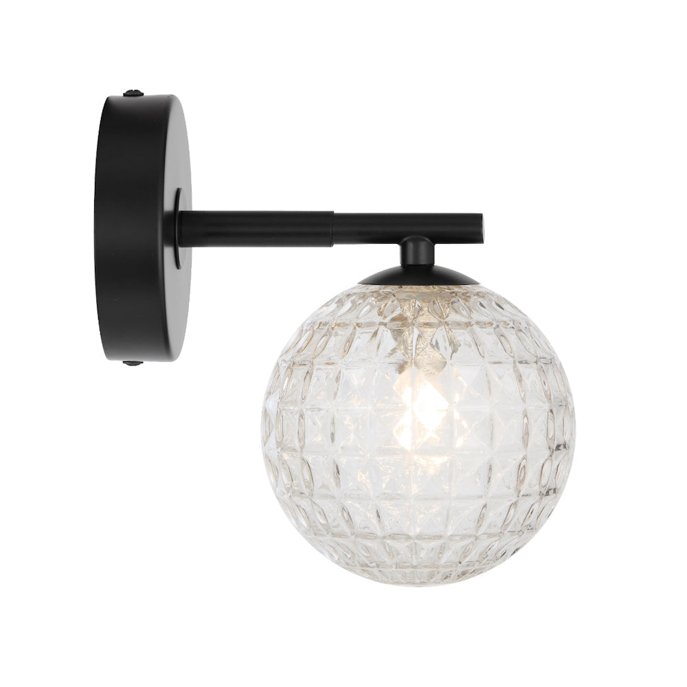 Felton Matt Black 1 Light Wall Light - Choice of 6 Glasses