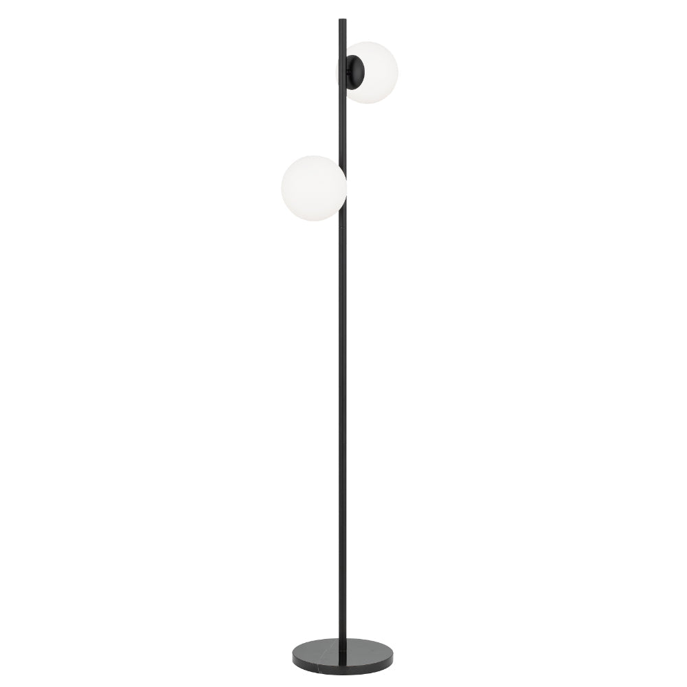 Figaro Antique Gold or Black 2 Light Floor Lamp with Black Marble Base and Opal Glass