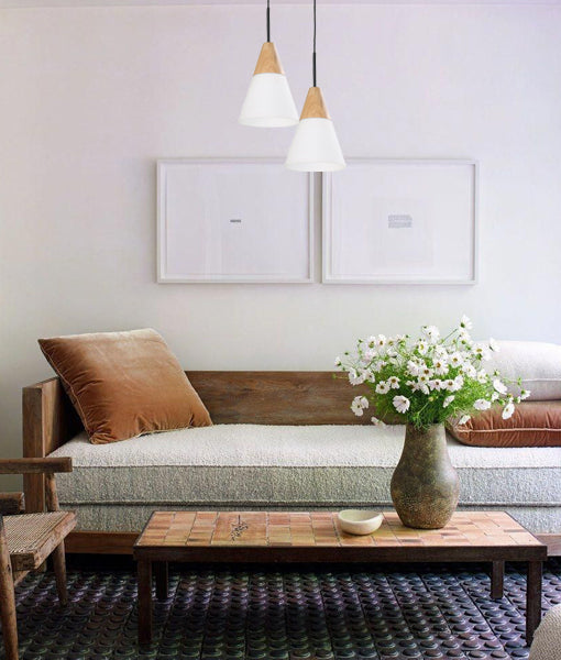 FINN: Scandinavian Blonde Wood & Opal Glass Medium Cone Pendant Light