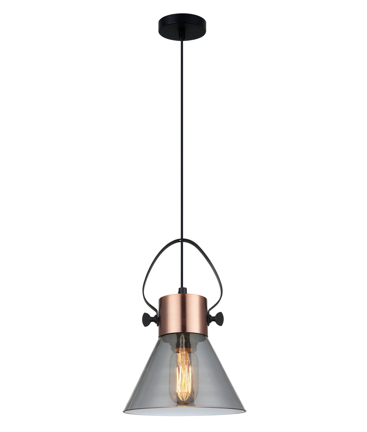 FUMOSO: Retro Smokey Black Mirror Finish Glass Cone Shape Pendant Light