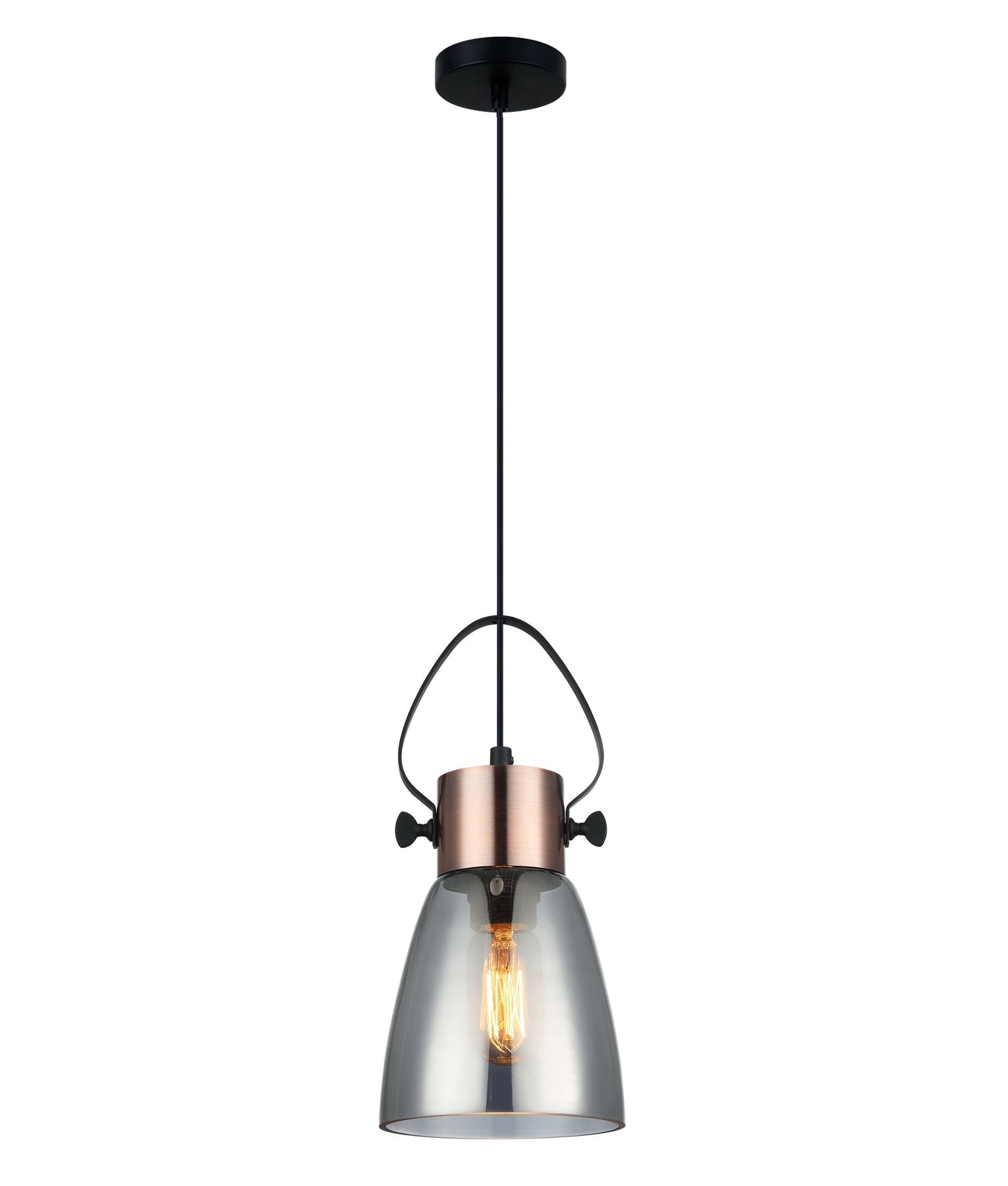 FUMOSO: Smokey Black Mirror Finish Glass Ellipse Shape Pendant Light