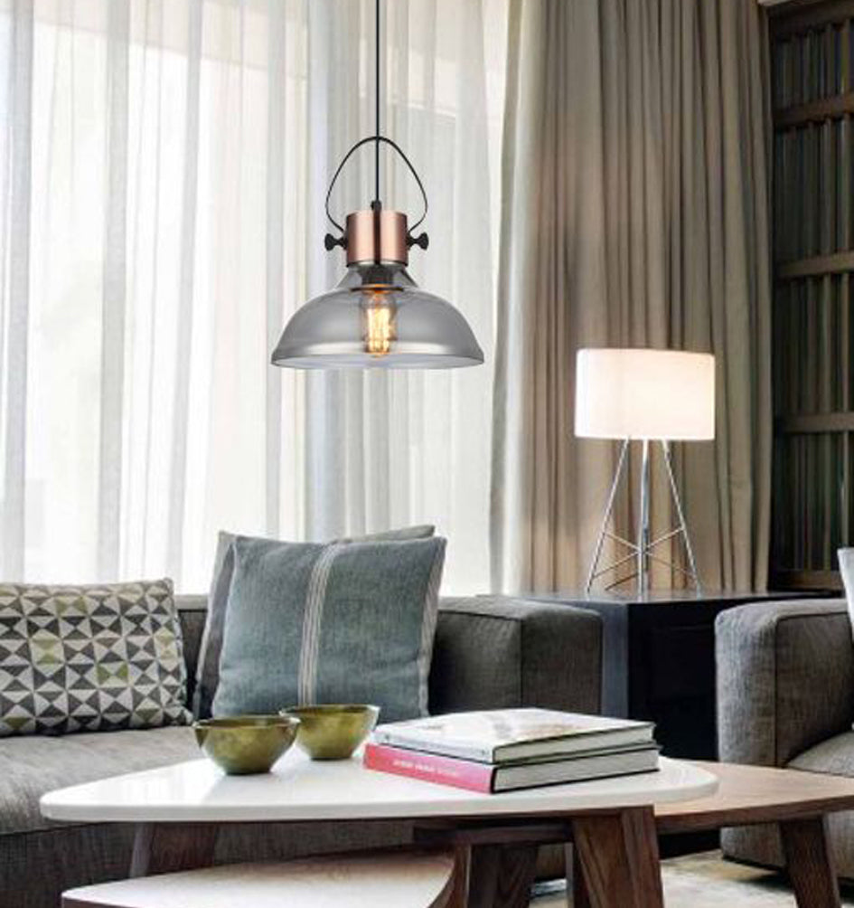 FUMOSO: Retro Smokey Black Mirror Finish Glass Dome Shape Pendant Light