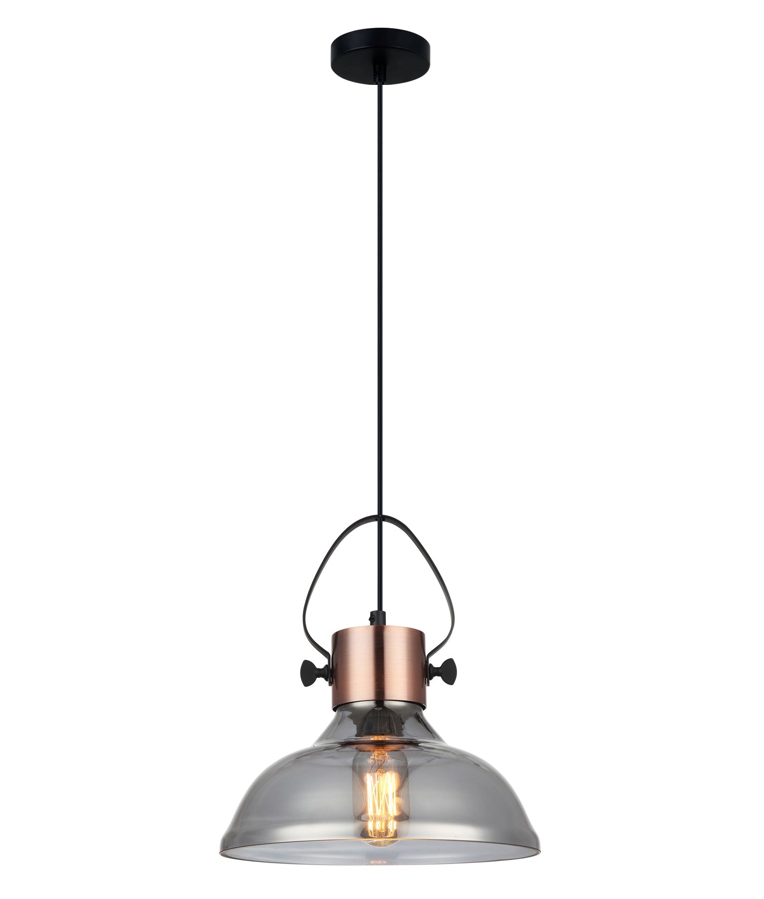 FUMOSO: Retro Smokey Black Mirror Finish Glass Dome Shape Pendant Light