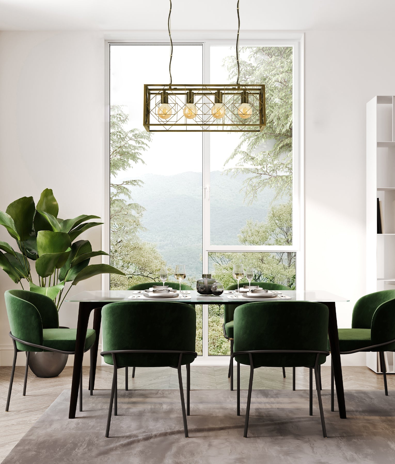 Gaggia: Interior Rectangular Imitation Antique Brass Cage Pendant Light