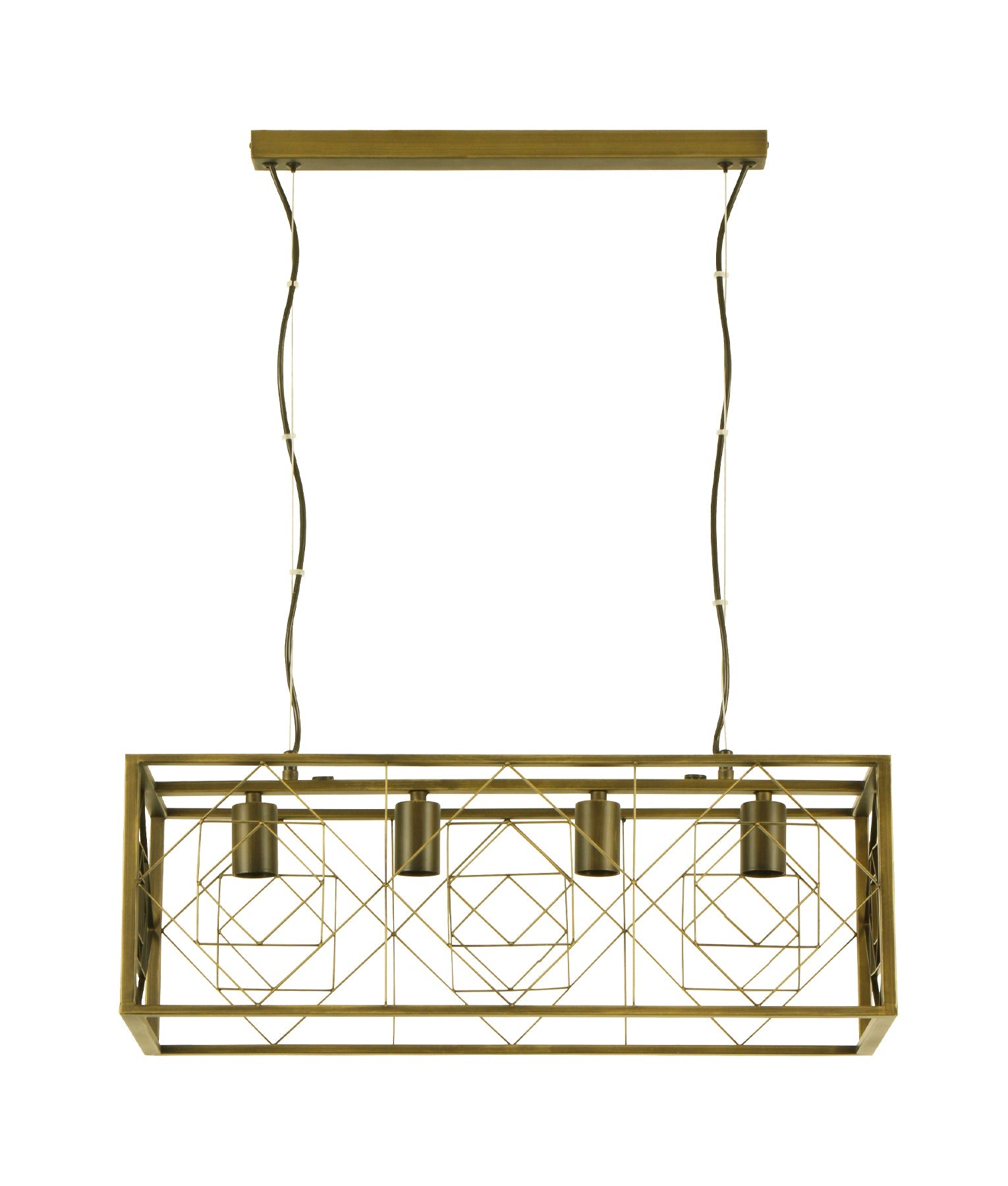 Gaggia: Interior Rectangular Imitation Antique Brass Cage Pendant Light