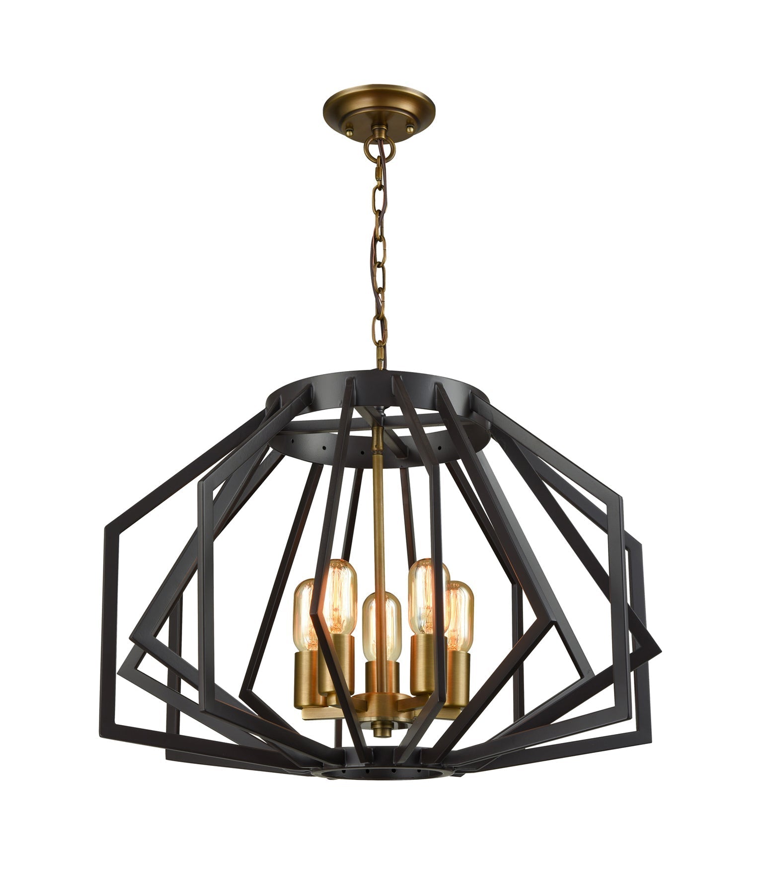 GAMBA: Industrial Black Rustic Wide Angular Cage Pendant Light