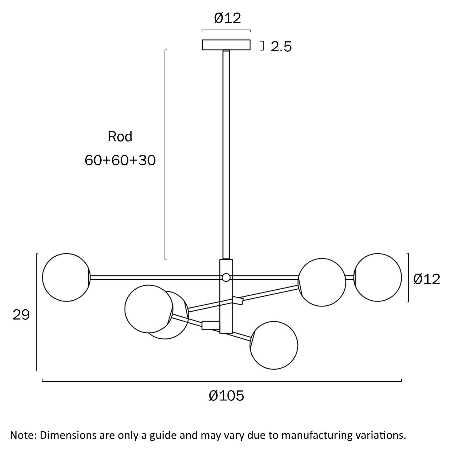 Gaston Black 6 Light Pendant with Choice of 6 Glass Colours and Textures