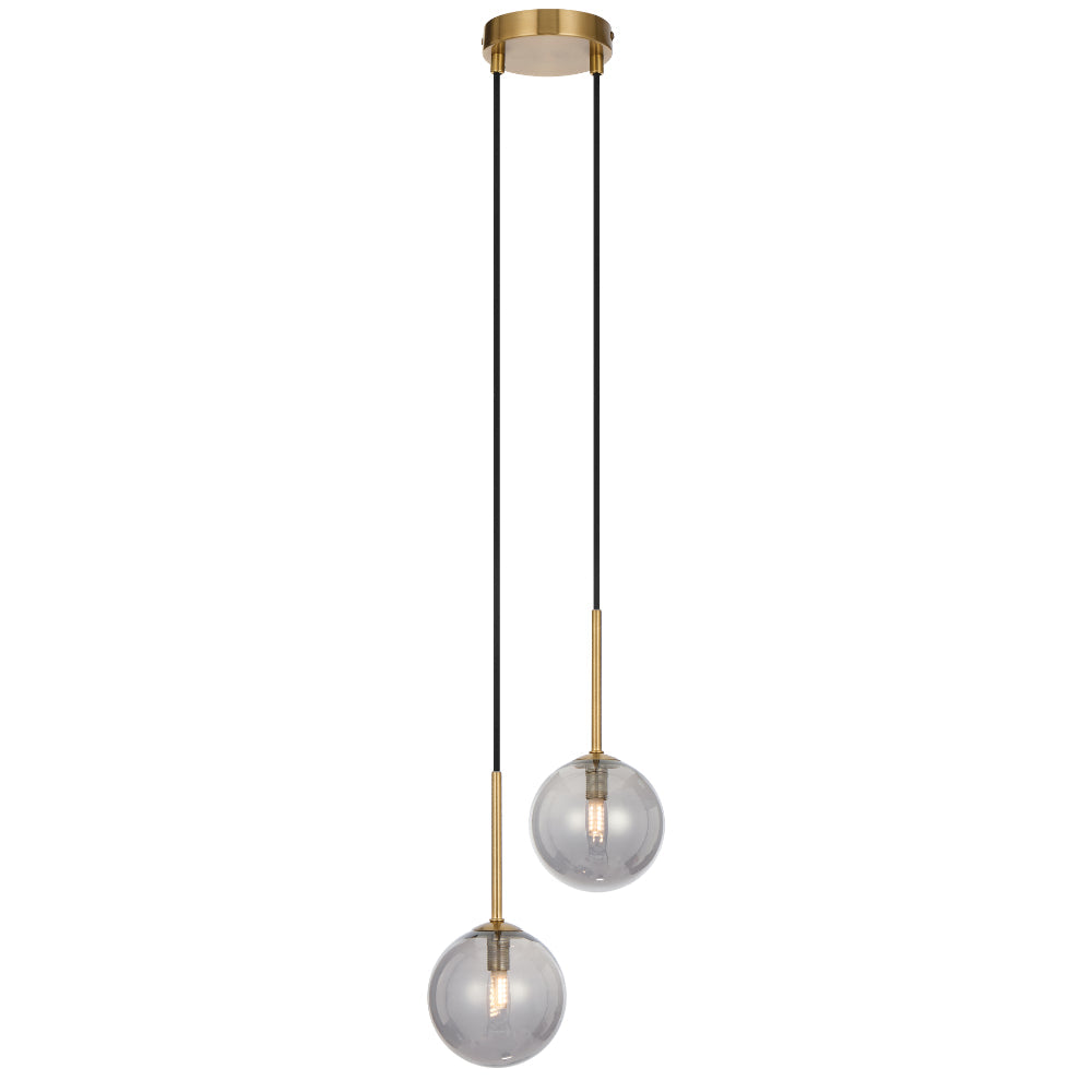 Gaston Antique Gold 2 Light Pendant with Choice of 6 Glass Colours and Textures
