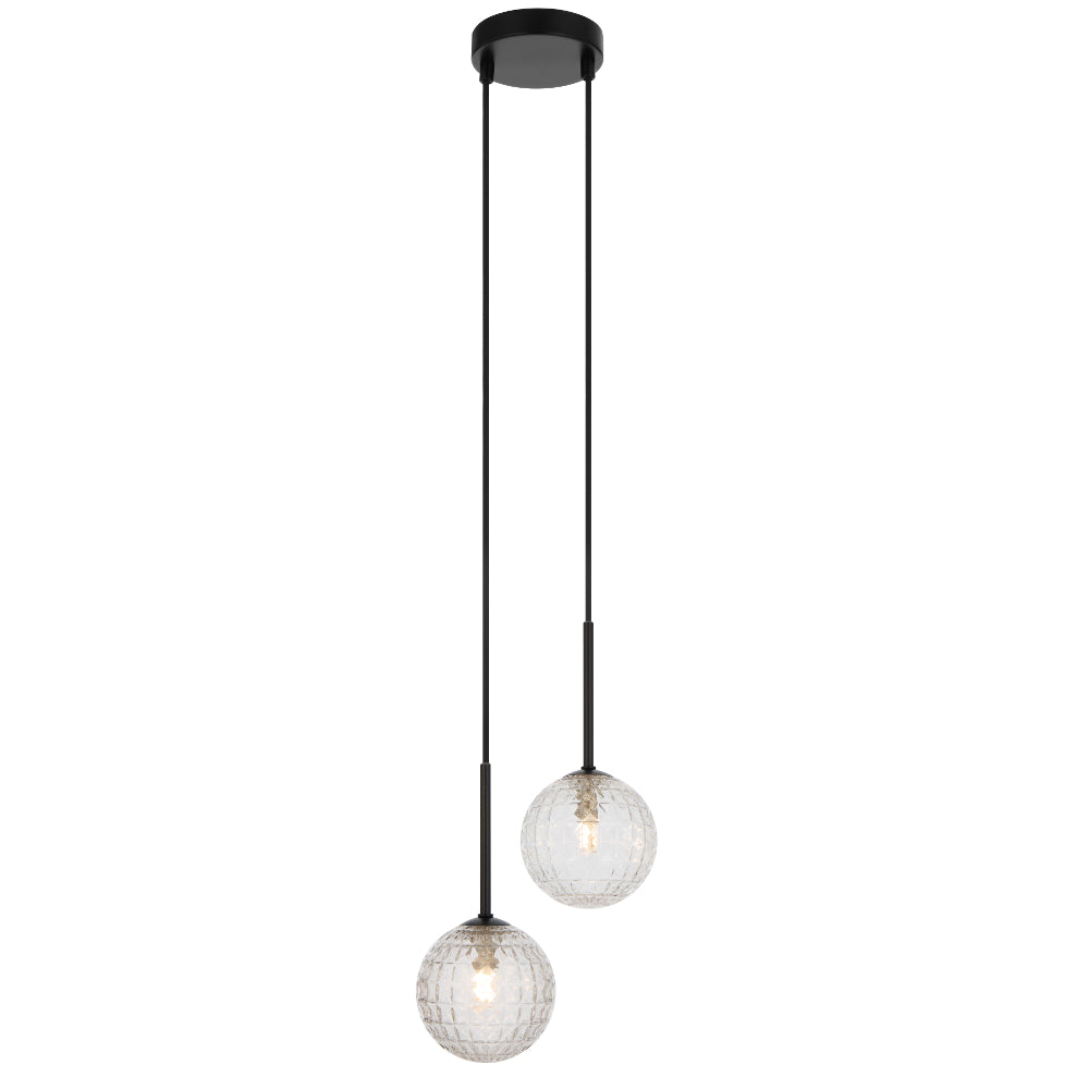 Gaston Black 2 Light Pendant with Choice of 6 Glass Colours and Textures