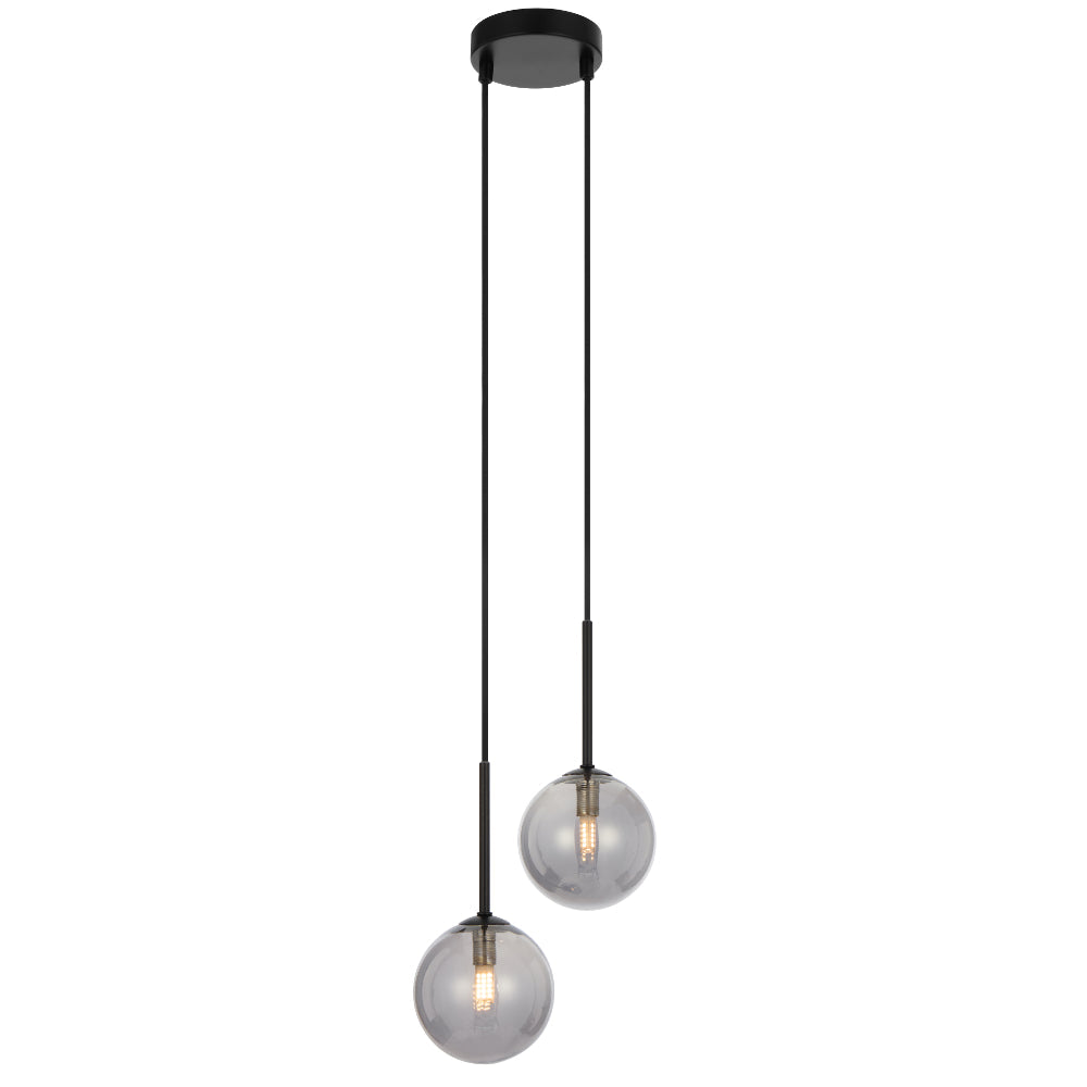 Gaston Black 2 Light Pendant with Choice of 6 Glass Colours and Textures