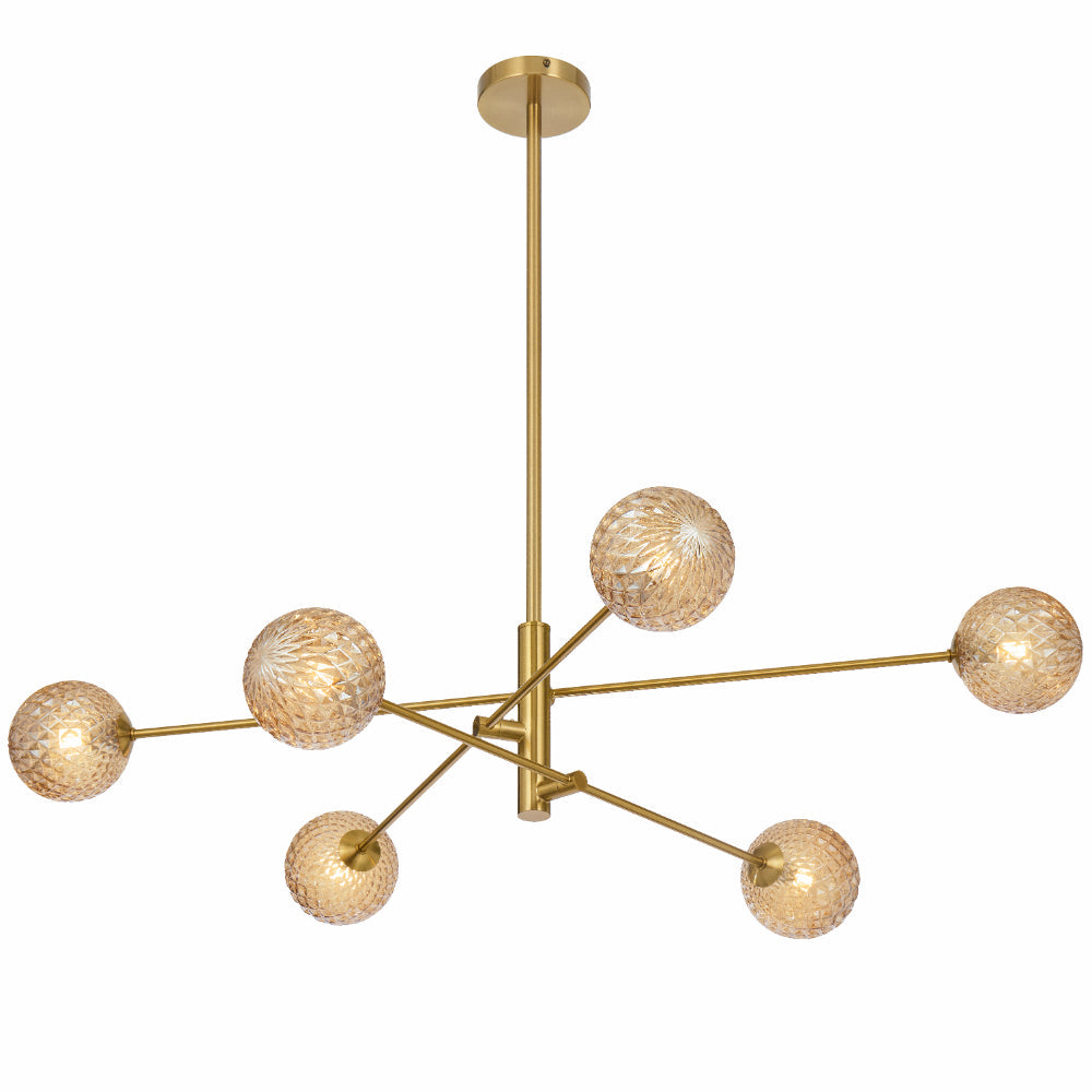 Gaston Antique Gold 6 Light Pendant with Choice of 6 Glass Colours and Textures