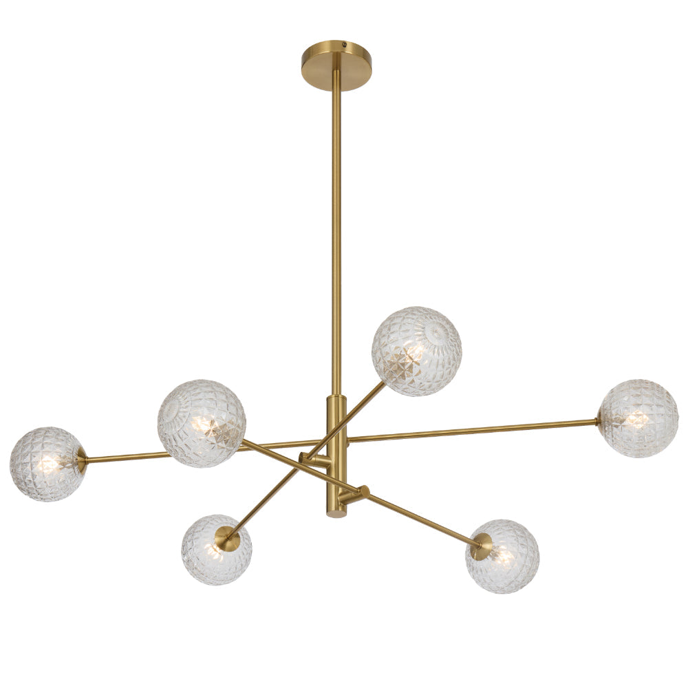 Gaston Antique Gold 6 Light Pendant with Choice of 6 Glass Colours and Textures