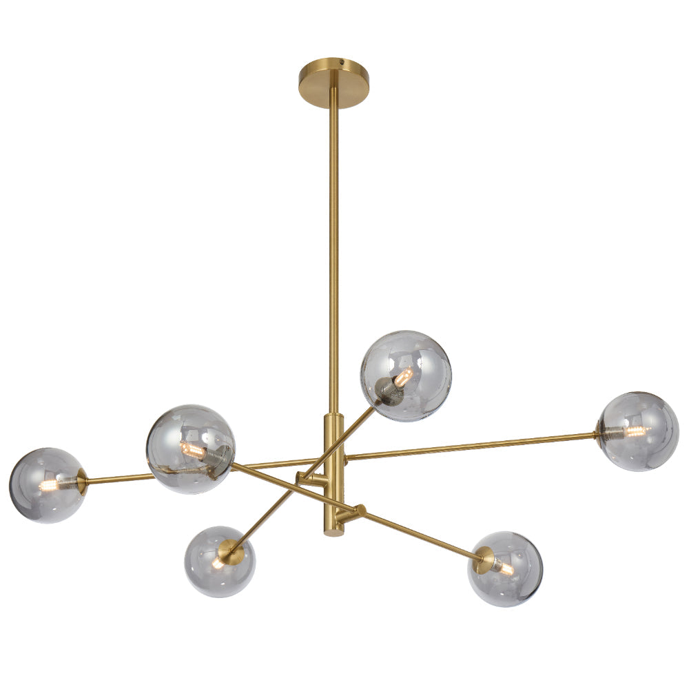 Gaston Antique Gold 6 Light Pendant with Choice of 6 Glass Colours and Textures