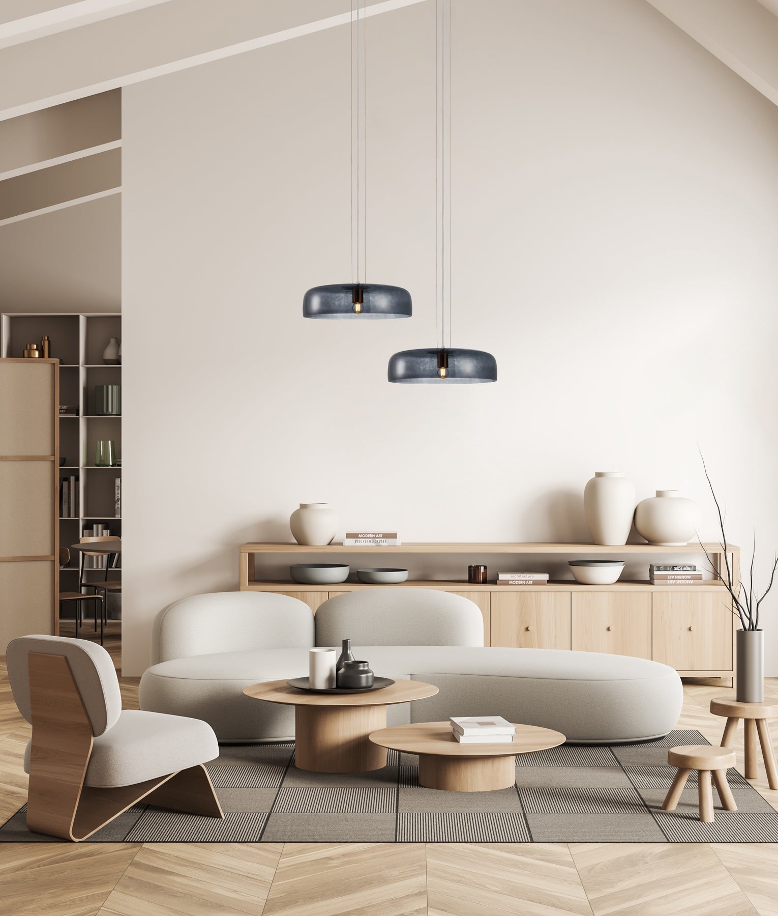 GELATINA: Interior Dome Glass with Brass Highlight Pendant Lights