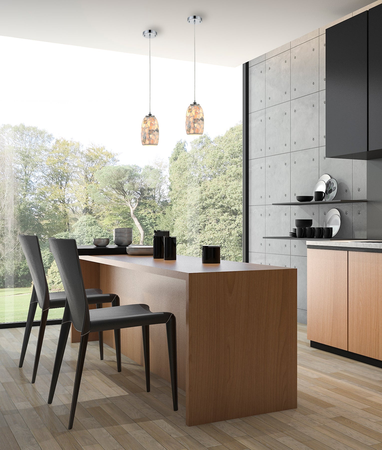 GLAZE: Stone Mosaic Hand Blown Glass Pendant Lights