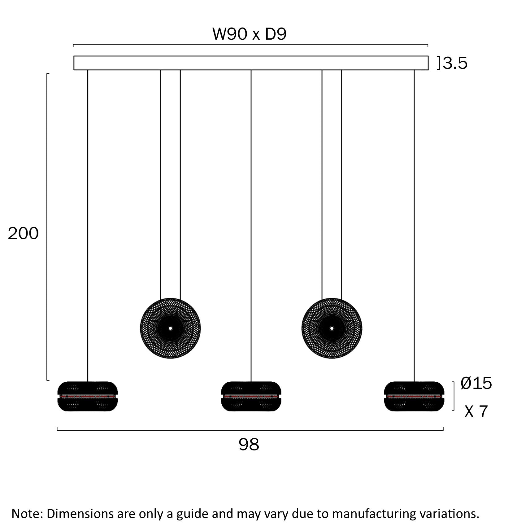 Govan Antique Gold 50W 3000K 5 Light Bar Pendant