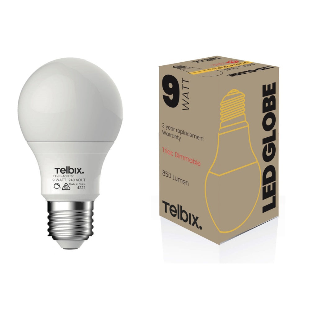 A60 9W E27 6000K, 4000K or 3000K LED Globe Dimmable