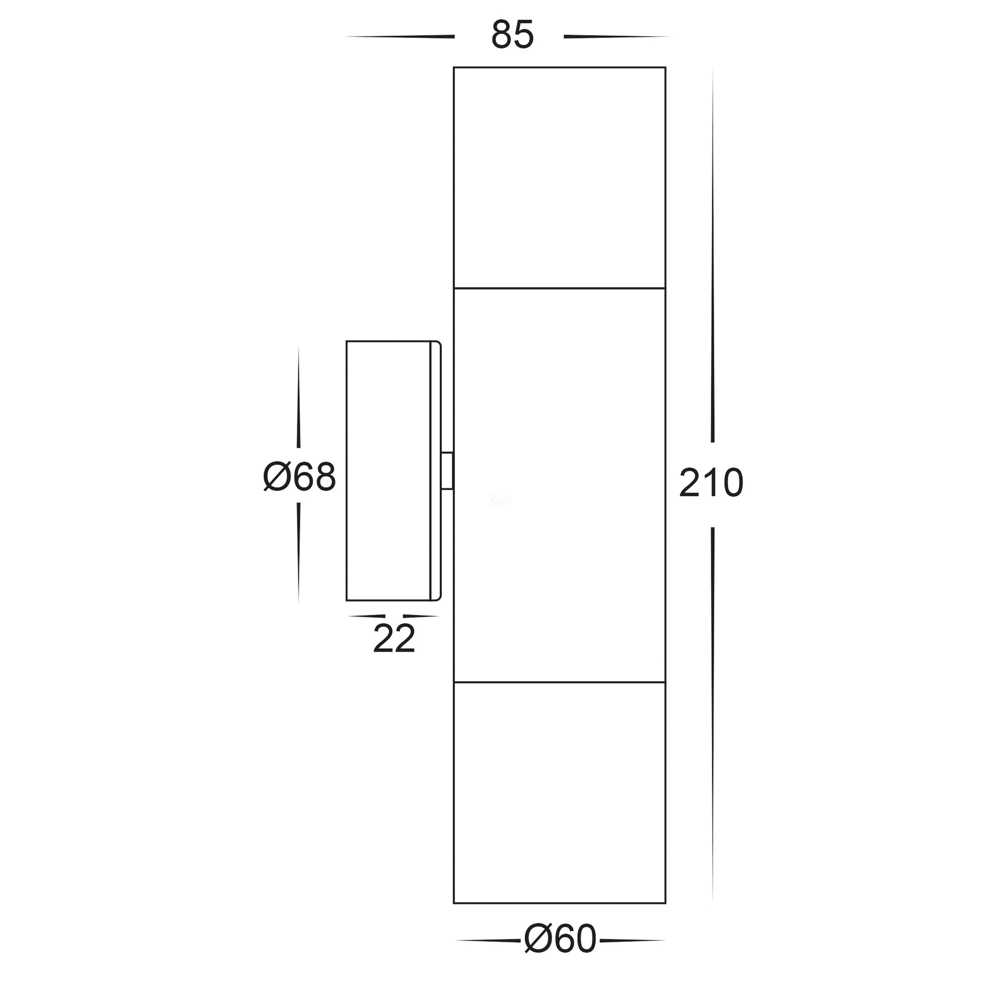 HV1055T-HV1057T - Tivah Solid Brass TRI Colour Up & Down Wall Pillar Lights