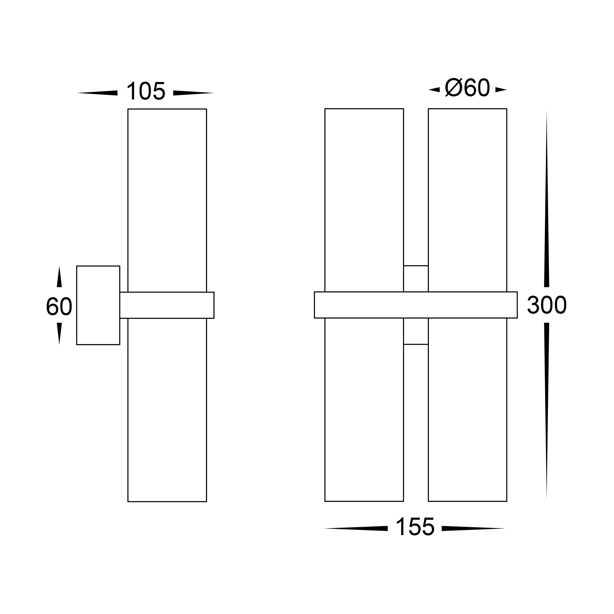 HV10292T - Luz Black TRI Colour Double Up & Down Wall Pillar Lights