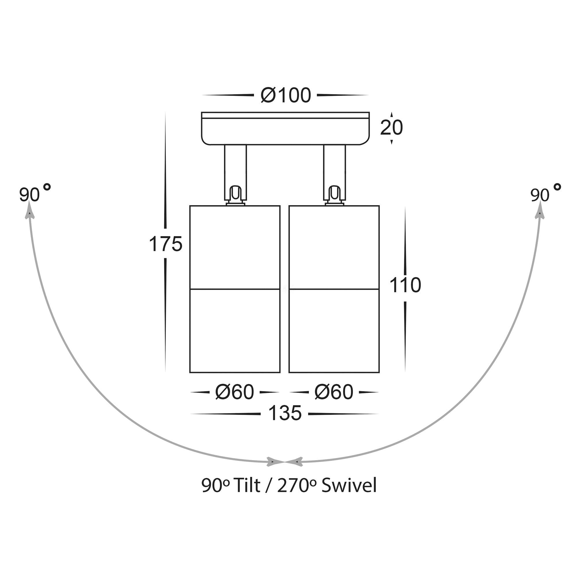 HV1375T-HV1377T - Tivah Solid Brass Graphite Coloured TRI Colour Double Adjustable Wall Pillar Lights