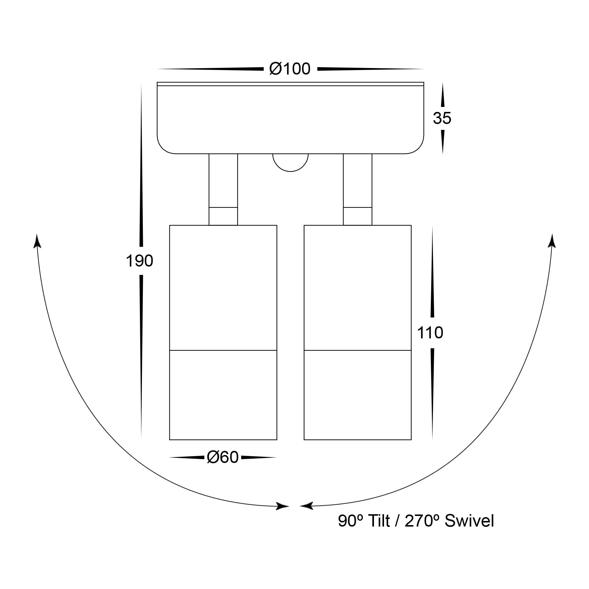 HV1335T-PIR | HV1336T-PIR - Tivah Aluminium White TRI Colour Double Adjustable Spot Lights with Sensor