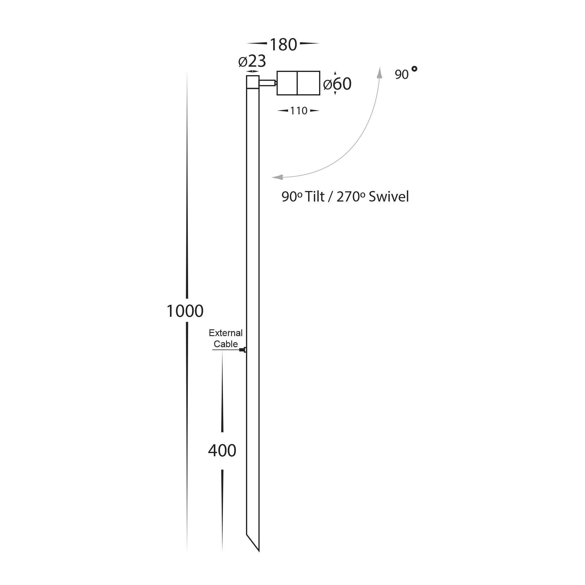 HV1403T-CP - Tivah Solid Copper TRI Colour Single Adjustable LED Bollard Spike Light