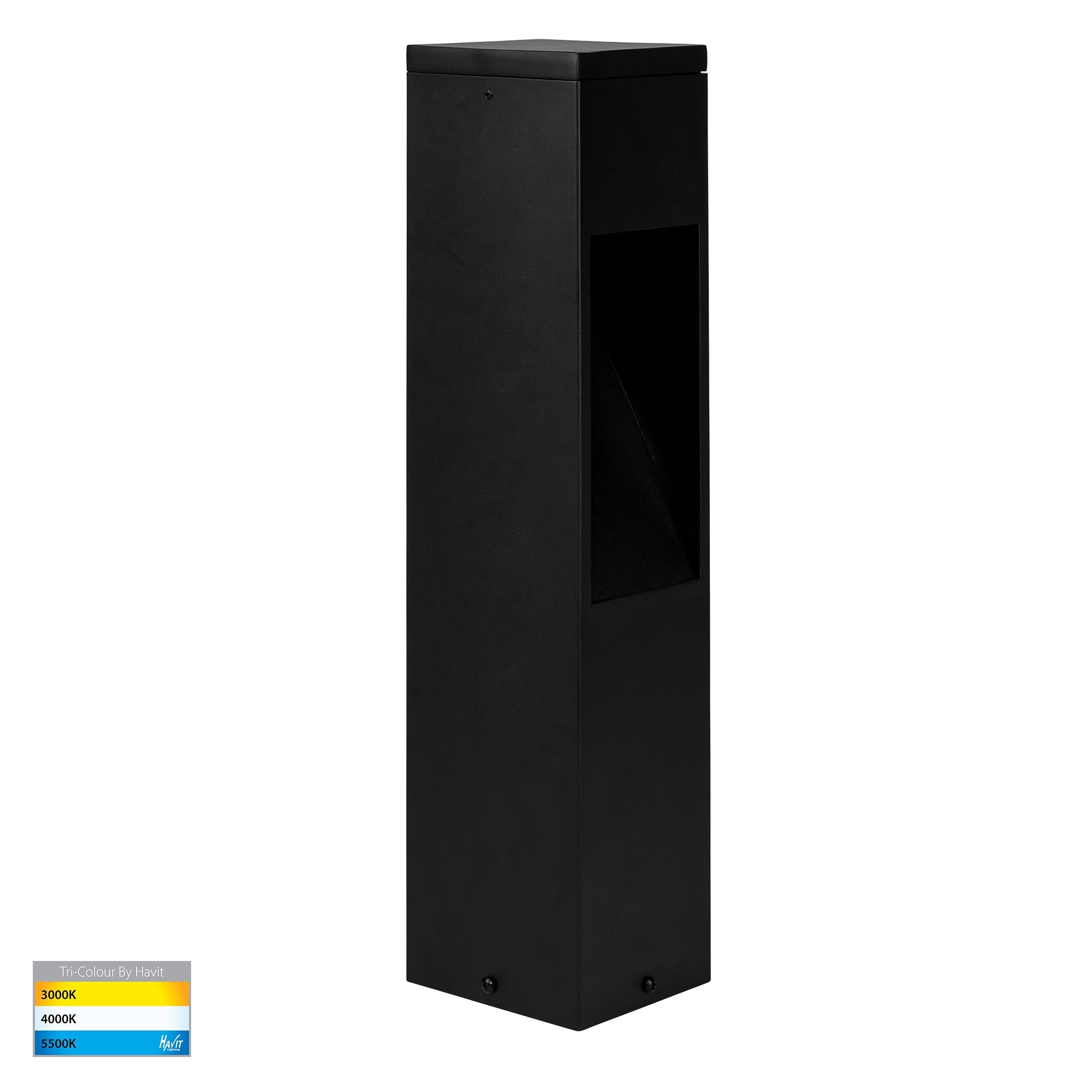 HV1630T-BLK-240V-SQ | HV1630T-BLK-24V-SQ- Fedor Square Aluminium Black Tri Colour LED Bollard Light