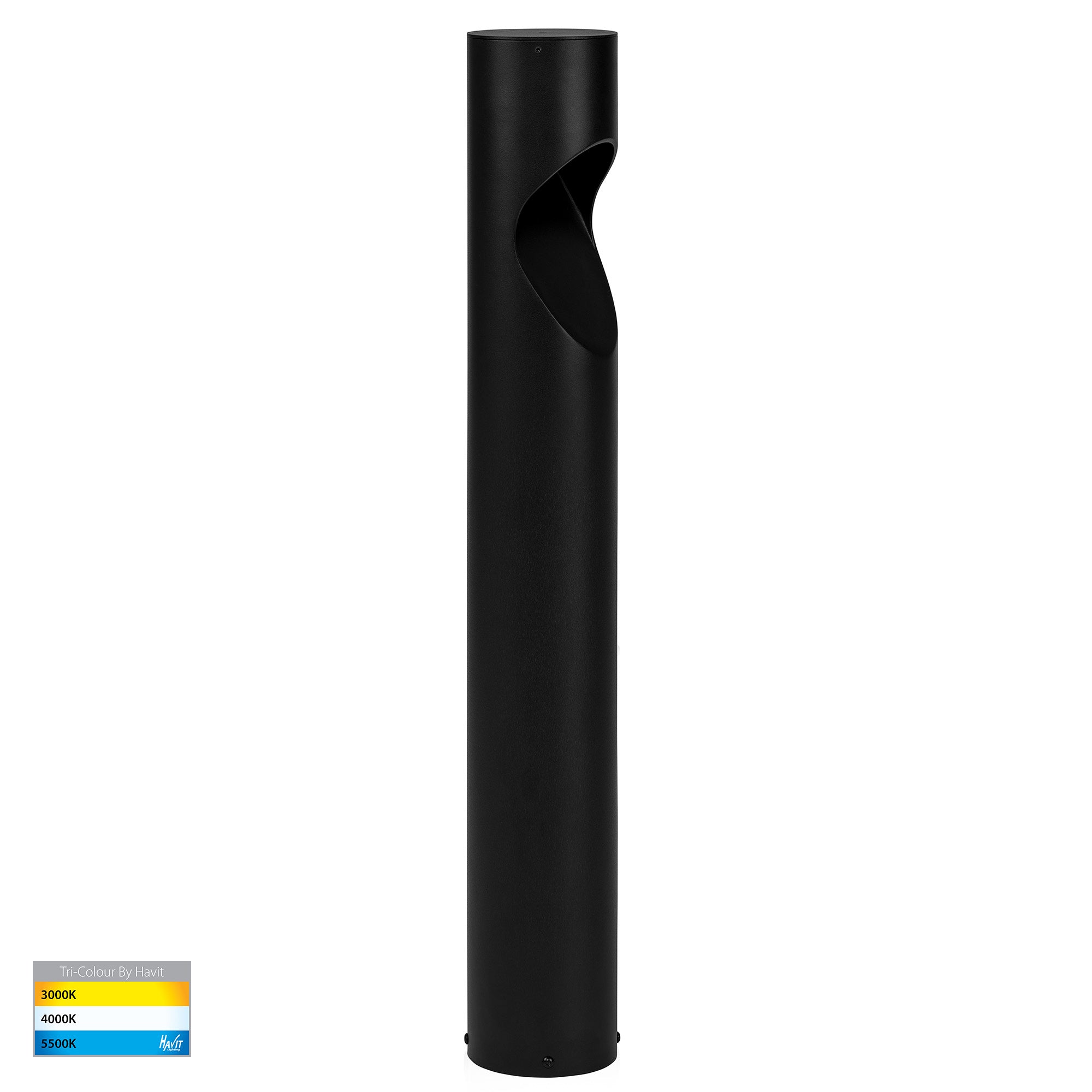 HV1631T-BLK-240V-RND | HV1631T-BLK-24V-RND - Fedor Round Aluminium Black Tri Colour LED Bollard Light