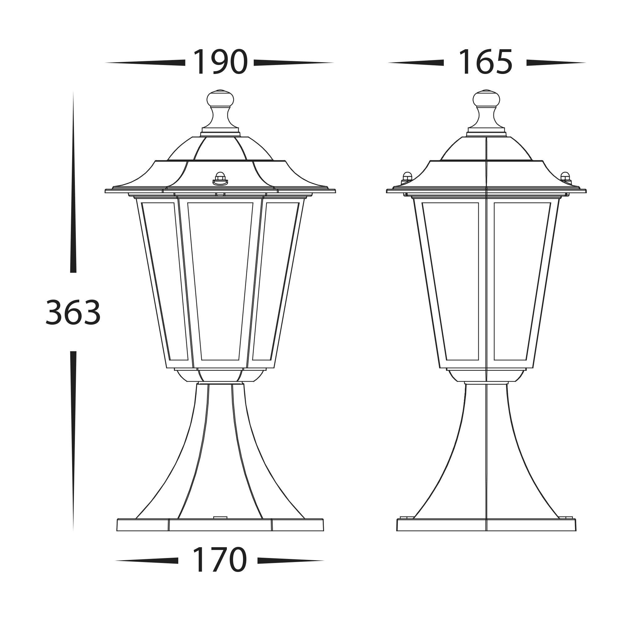 HV1652W-BLK - Fibra Aluminium Black 6 Panel Pillar Light