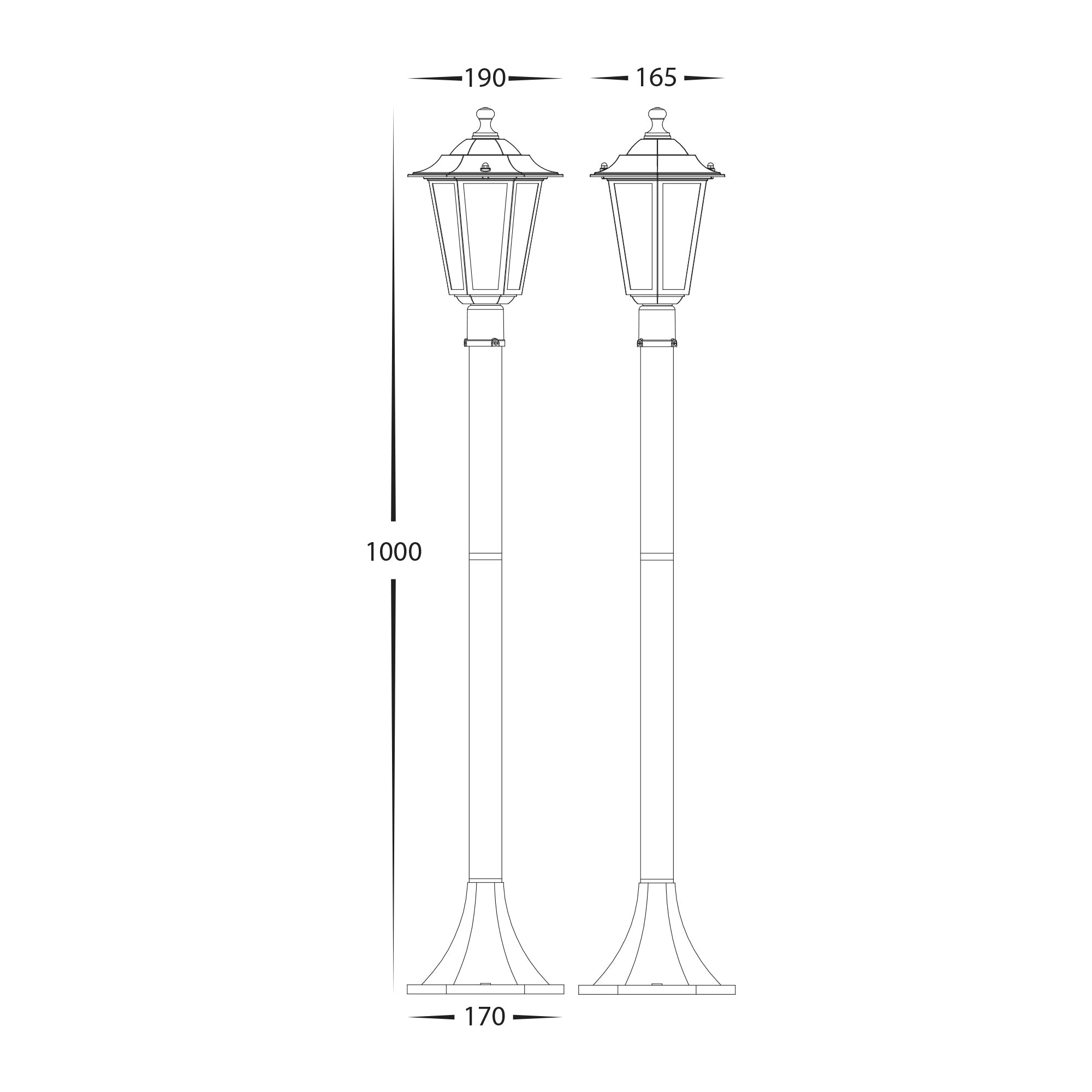 HV1652W-P-BLK - Fibra Aluminium Black 6 Panel Post Light