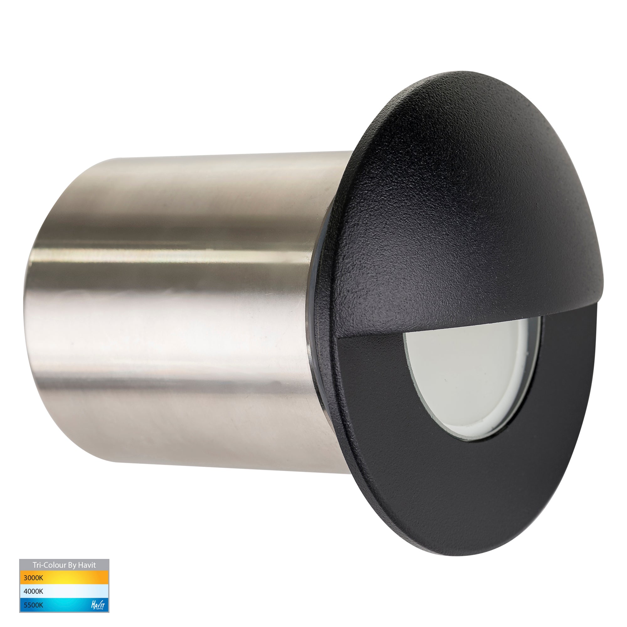 HV19012T-BLK - Ollo Black TRI Colour LED Step Light With Eyelid