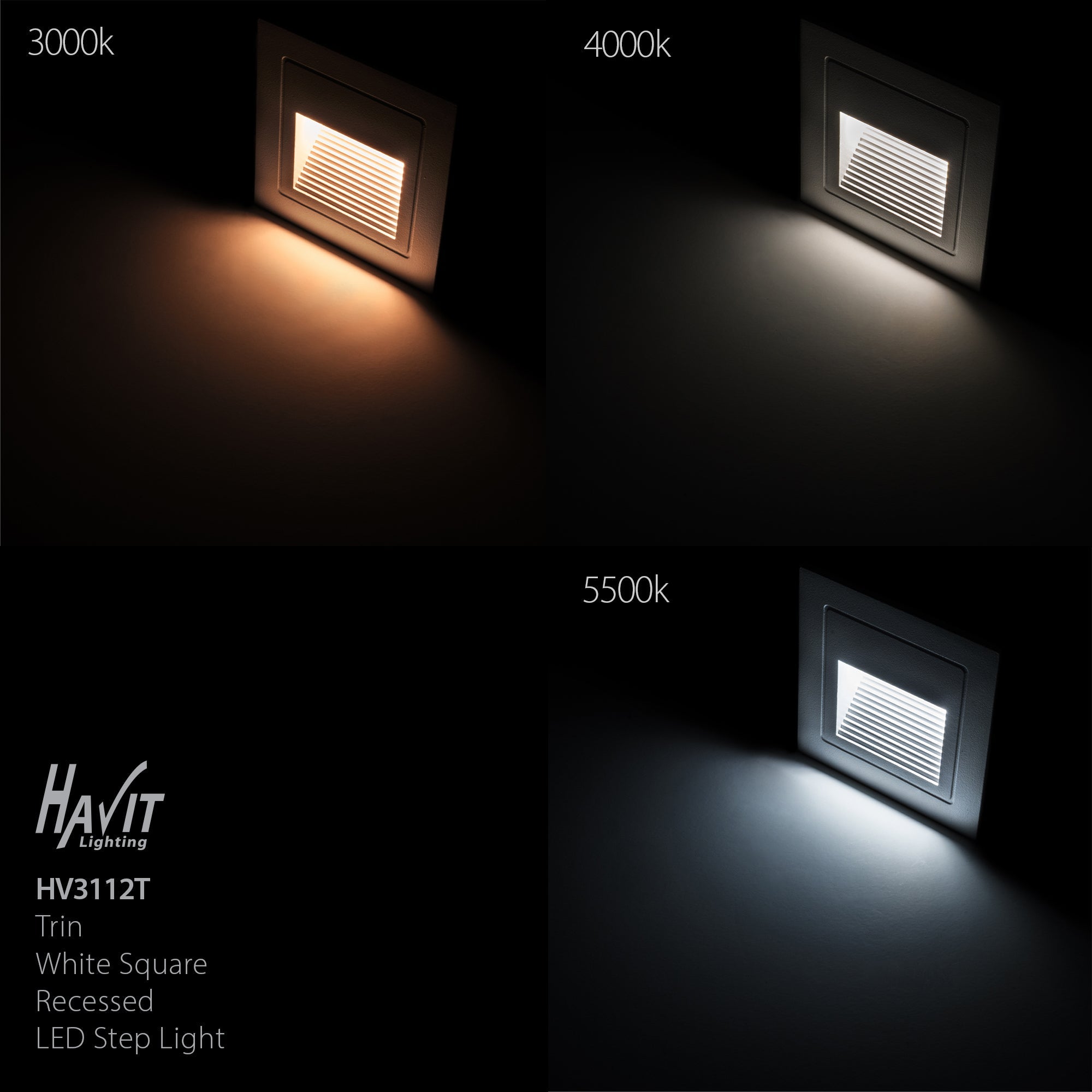 HV3112T-WHT-240V | HV3112T-WHT-12V - Trin White Square Recessed LED Step Light