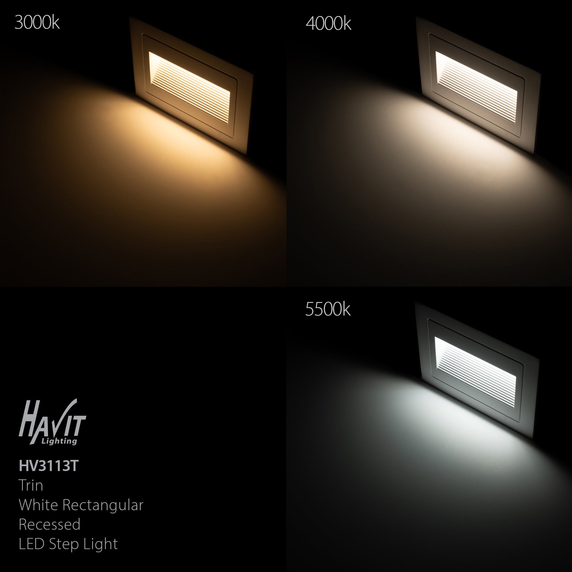 HV3113T-BLK-240V | HV3113T-BLK-12V - Trin Black Rectangular Recessed LED Step Light