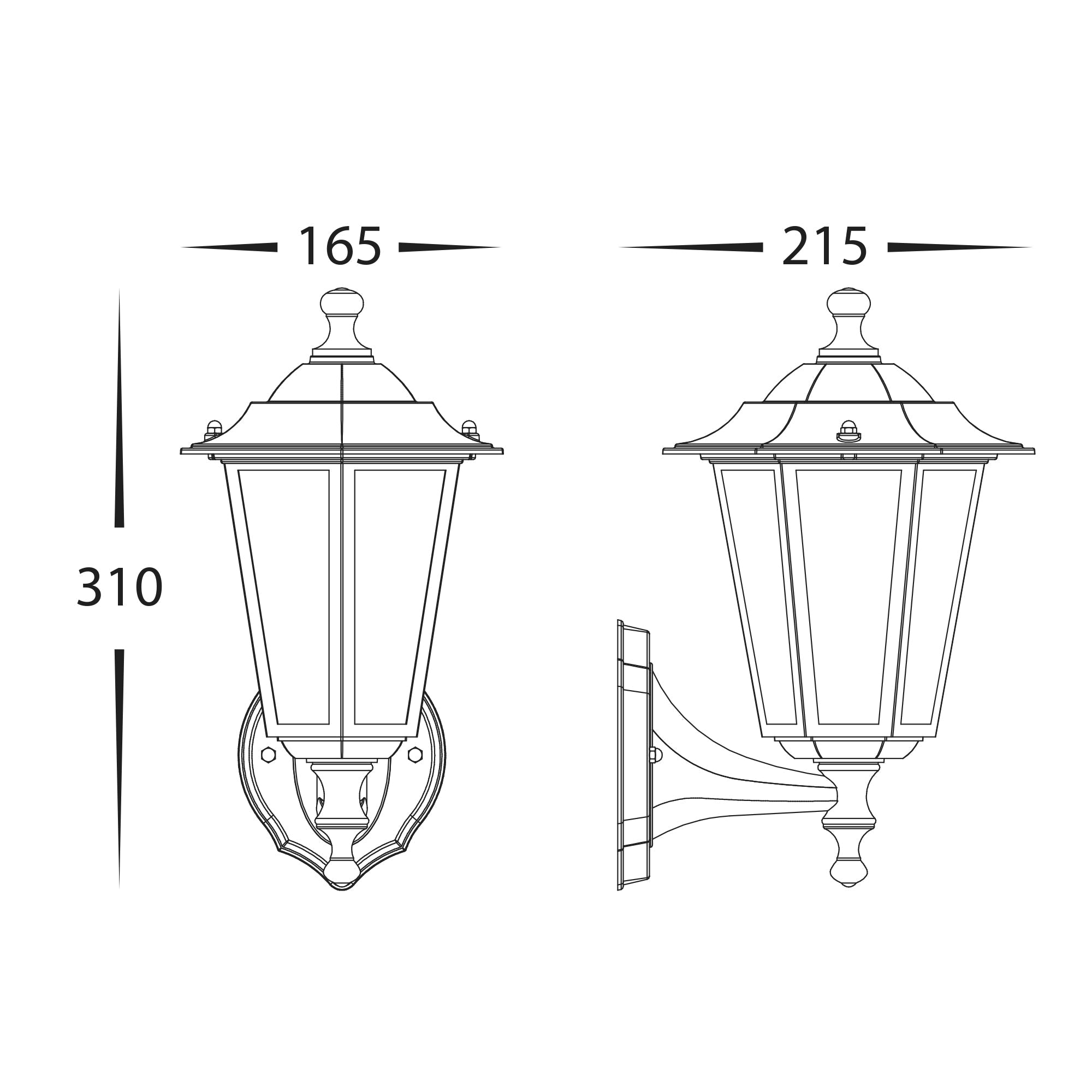 HV3552W-BLK - Fibra Aluminium Black 6 Panel Coach Wall Light