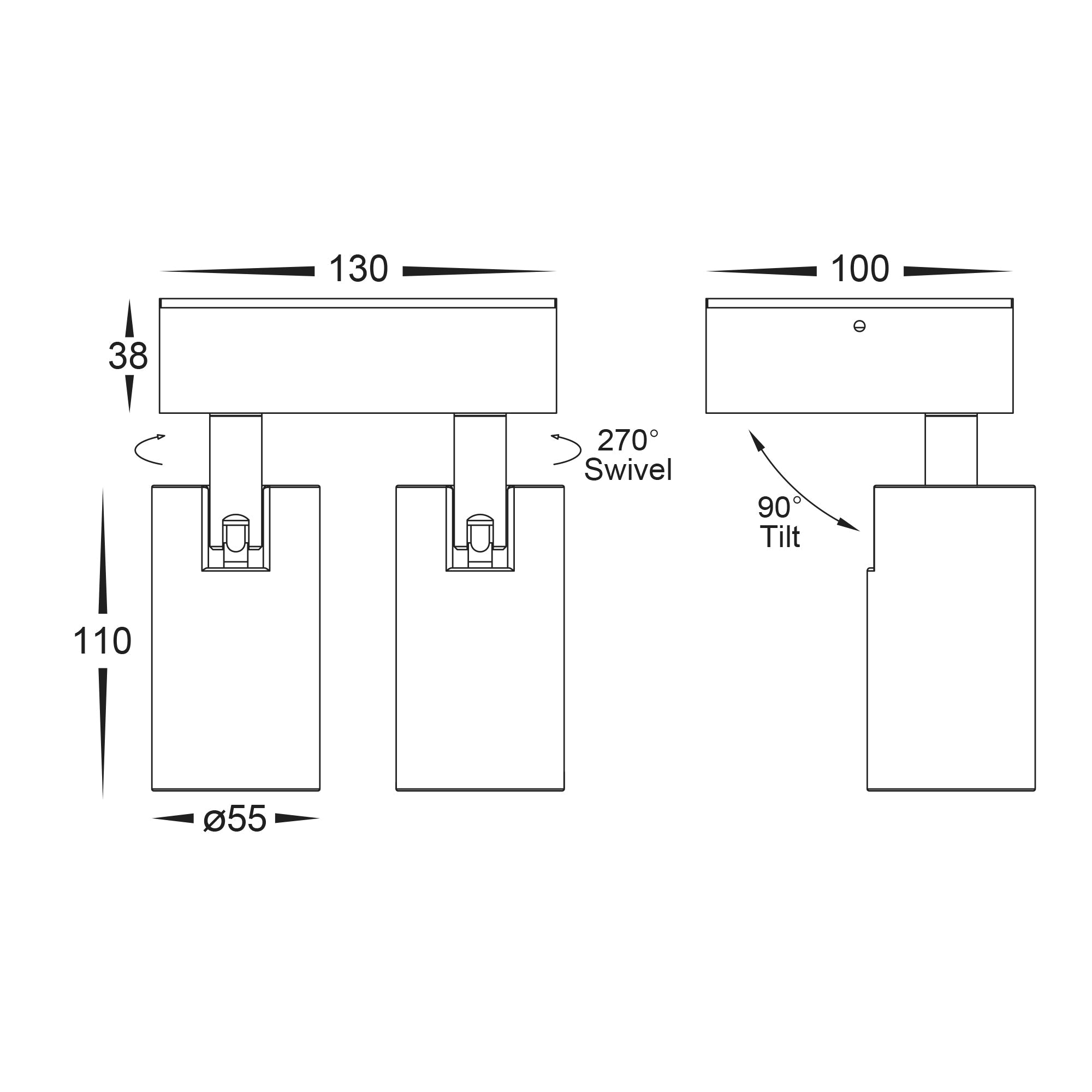 HV3683T-WHT - Revo White Double Adjustable Wall Light